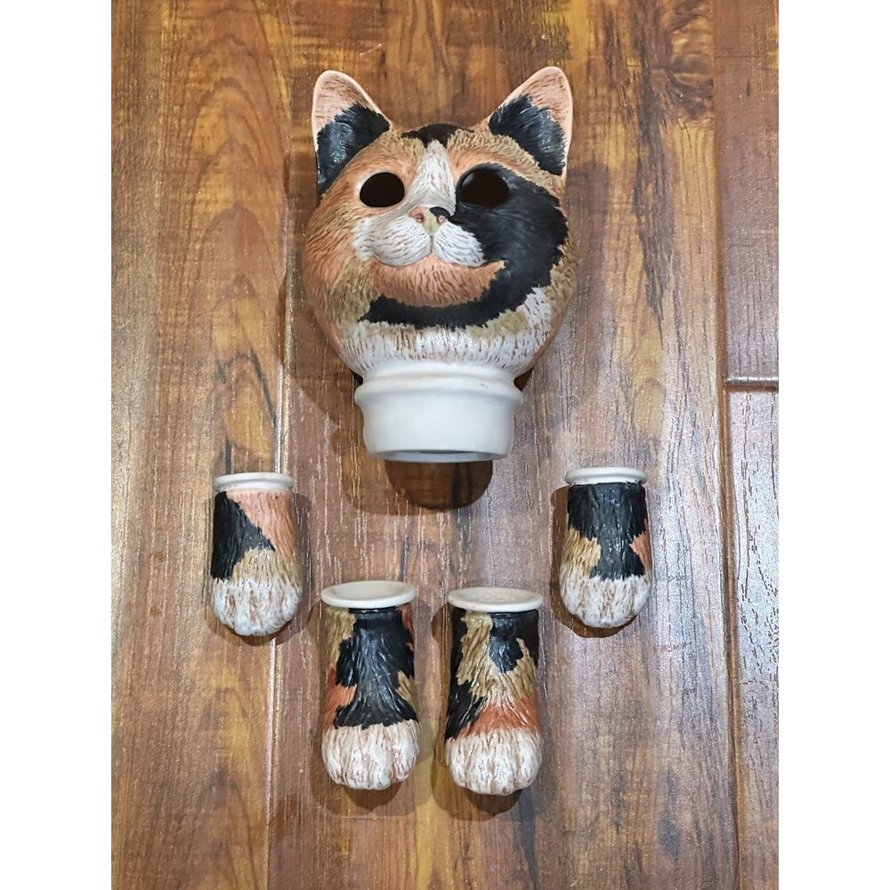 Vintage 1990’s April Wilson Ceramic Cat Doll Hand Painted 6” Head & Paws Set